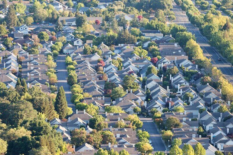 Aerial of a suburban neighborhood