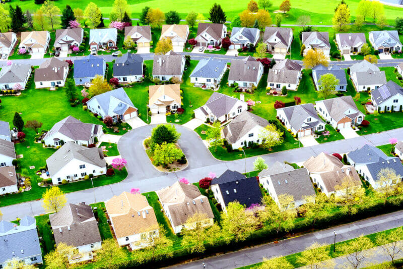 Aerial of a suburban neighborhood